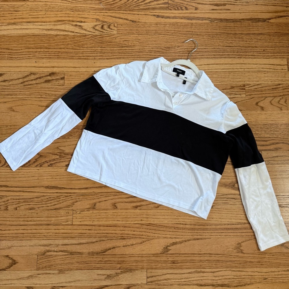 THEORY Crop Rugby Shirt – White/Black – Size M ✨ - Picture 4 of 10